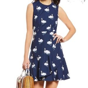 Draper James Blue Swan Printed Ruffle Dress Size 8